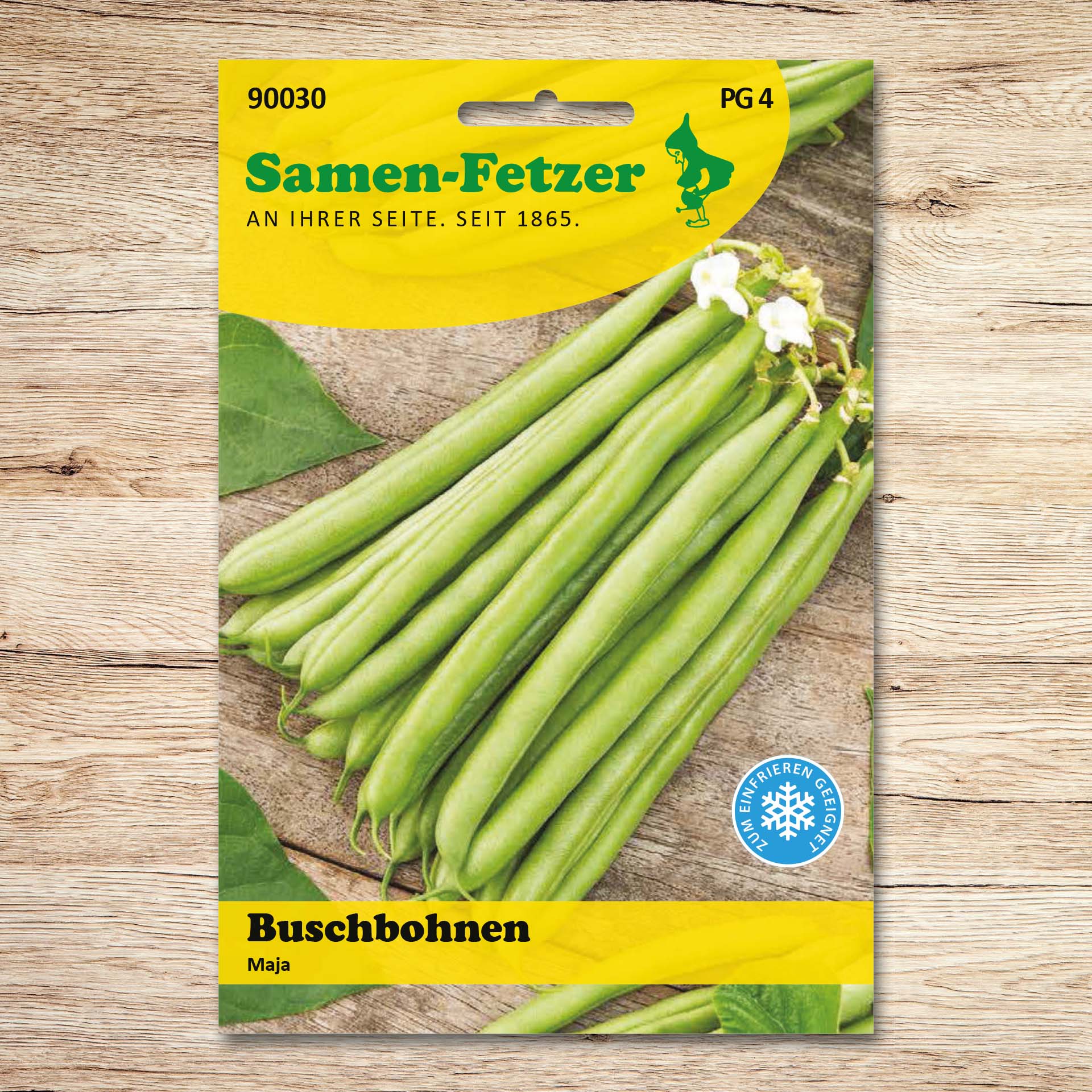 Saatgut Buschbohnen Maja von Samen-Fetzer, grüne rundhülsige, fadenlose Delikatessbohne mit langen Hülsen, sehr ertragreich und zum Einfrieren geeignet